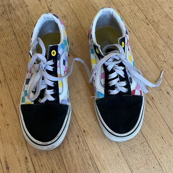 Rainbow check lace up vans with suede accents - Picture 1 of 9